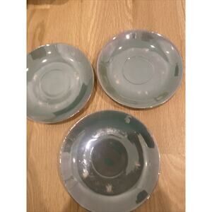 Lusterware Set Of 3 Saucers Japan Aqua Color Vintage